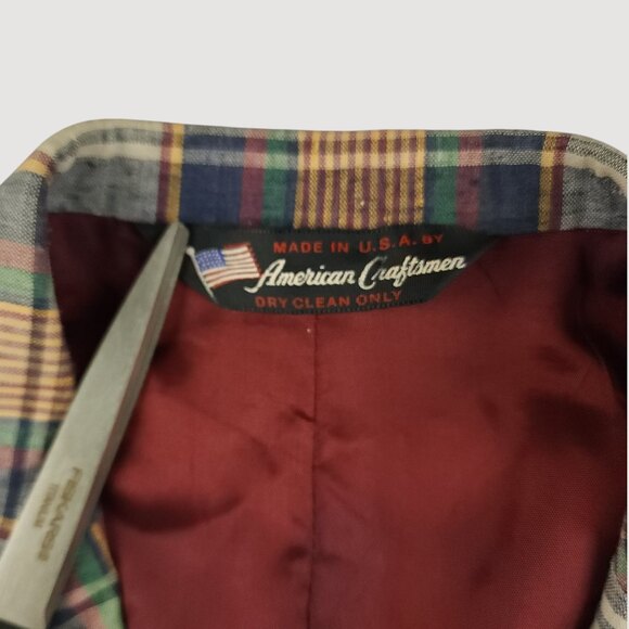 Vtg 70s Indian Madras Plaid Sport Coat Jacket Mens 42L Wide Lapel Ivy Prep Sack - Picture 6 of 10